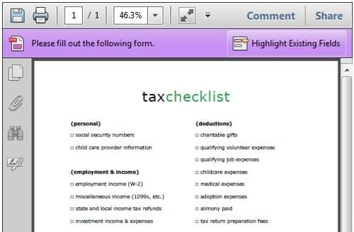 free tax checklist