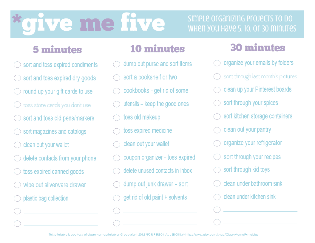 You are currently viewing Give Me Five: Simple Organizing Projects to Do When You Have 5, 10, or 30 Minutes