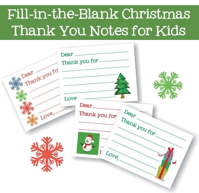 Kids Fill-In-Christmas Thank You Cards