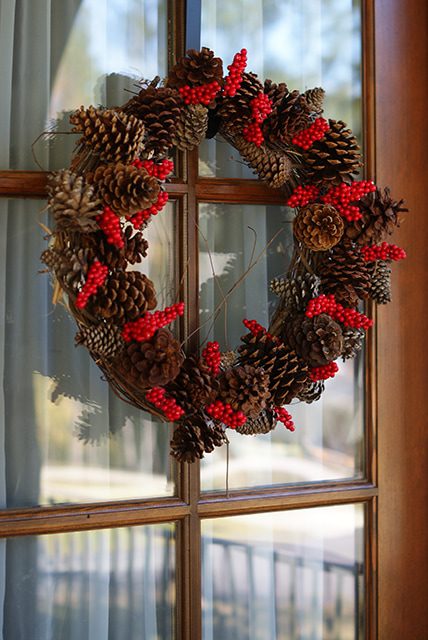 Pine cone and holly berry wreath