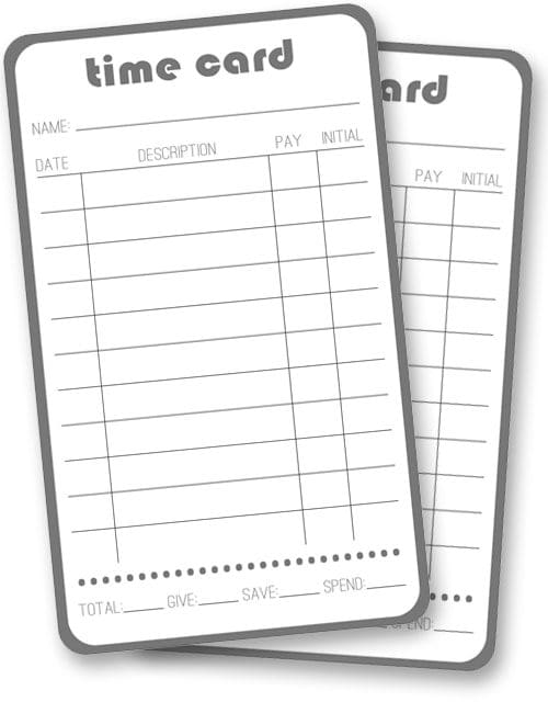 Printable time card for kids