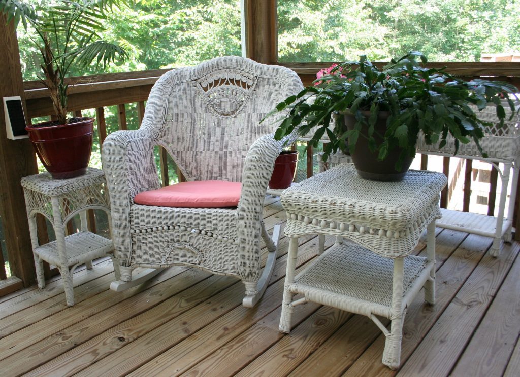 White wicker rocking chair