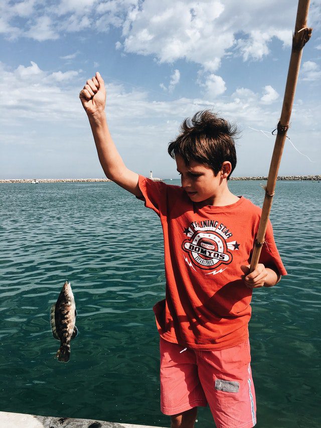 Boy caught a fish