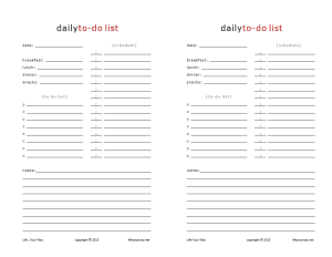 daily to do list half sheet