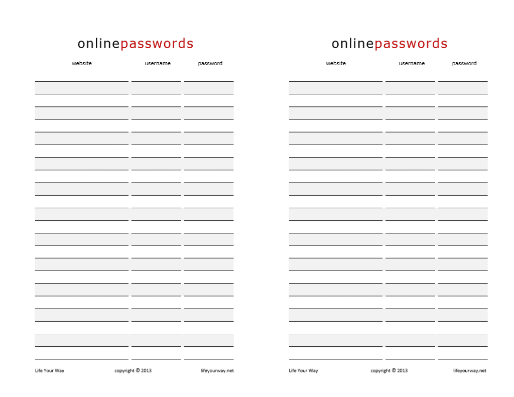 Online Passwords {Half Sheet} > Life Your Way