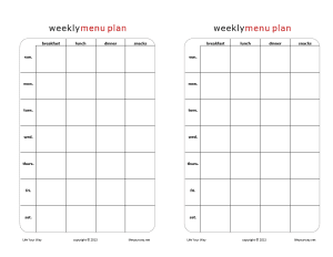 weekly menu plan half sheet